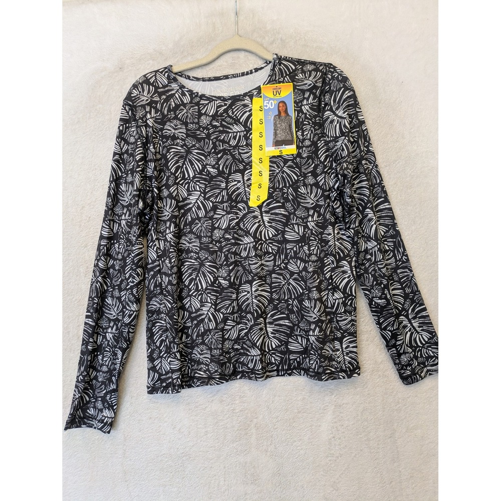 NEW 32 Degrees Sun Top Women's S Black Jungle Beach UPF 50+ Palm Leaf Print